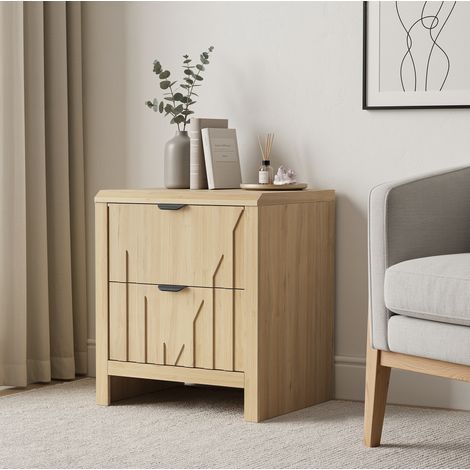 Table de chevet avec tiroir, rangement fermé, finition chêne, 64x46,5x18 cm, MDF et panneau de particules (1/5)