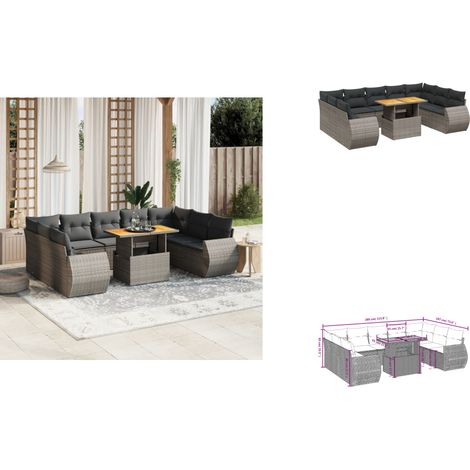 10-tlg. Garten-Sofagarnitur mit Kissen Grau Poly Rattan - Gartenmöbel Set - PE-Rattan Möbel - Outdoor Lounge - Gartenlounge - Terrassenmöbel (1/3)