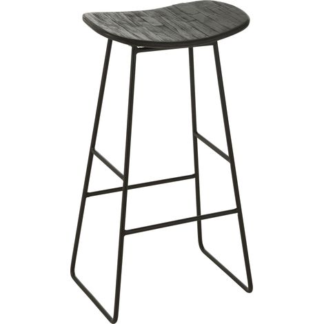 Lot de 2 tabourets de bar 40x30x74 cm en teck et métal noir - DOXY (1/5)
