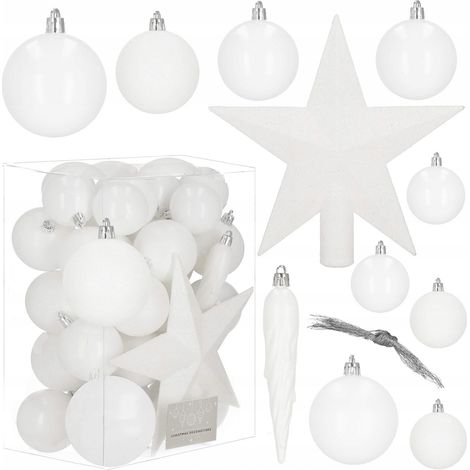 PALLINE PER ALBERO DI NATALE ADDOBBO 33 PEZZI NATALIZIE 8/6/5 SET INDESTRUTTIBILI + STELLA (1/5)