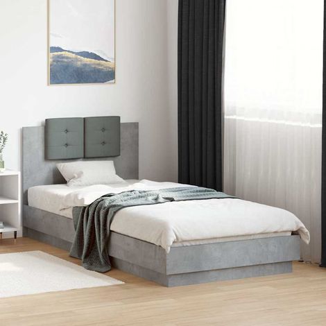 vidaXL Estructura de cama cabecero luces LED gris hormigón 100x200 cm (1/5)