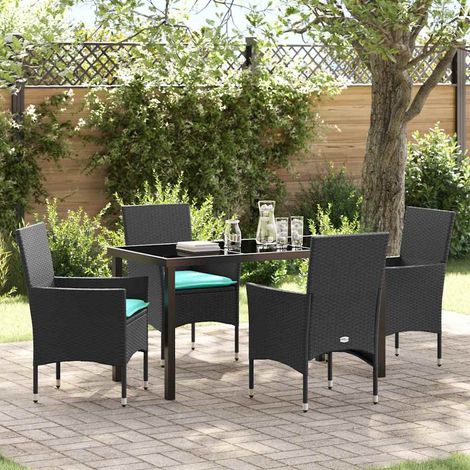 vidaXL Ensemble table et chaises avec coussin 5 pcs Noir Rotin PE (1/5)