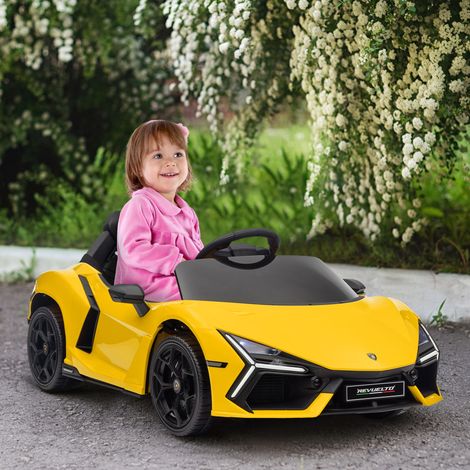 Lamborghini Elektroauto (12V, lizenziert) – Testbericht, ferngesteuertes Elektrofahrzeug, Geschwindigkeit 3–5 km/h, geeignet für Kinder von 3–5 Jahren, gelb (1/5)