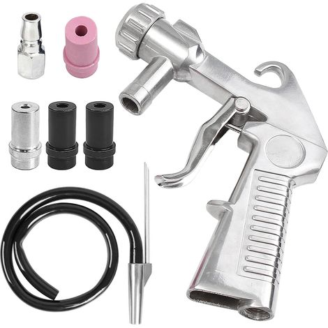 Compressed Air Sandblasting Gun, Aluminium Sandblasting Gun, Sandblasting Kit with 4 Nozzles and 1M Supply Hose, Air Fitting, for Engraving Metal, Glass and Other Surfaces (1/5)