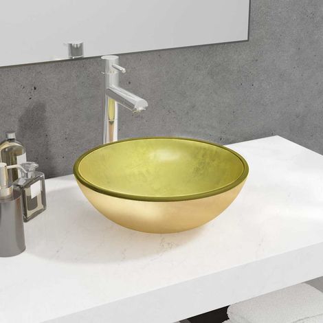 Lavabo Verre trempé - Vasque à poser Lavabo à poser 35x12 cm Doré BV967741 - BonneVie (1/4)