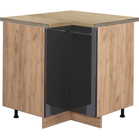Eckunterschrank Fame-Line, Anthrazit Hochglanz, 80.5 cm, AP Eiche, Vicco