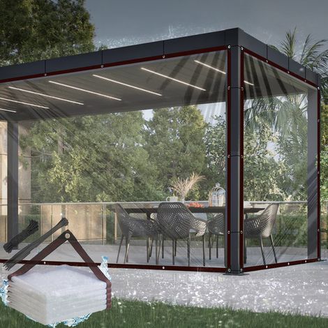 4x5m Bâche transparente pour l'extérieur avec œillets - Résistante au vent, Grande taille pour abri camping/terrasse (1/4)
