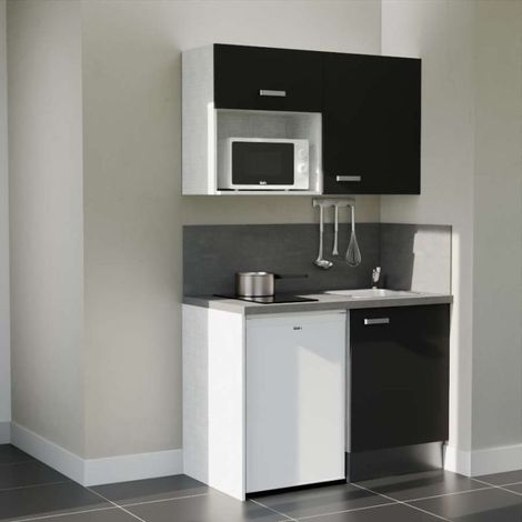 Kitchenette K07L-PT - 120 cm avec plan de travail et évier, emplacements frigo et micro-ondes