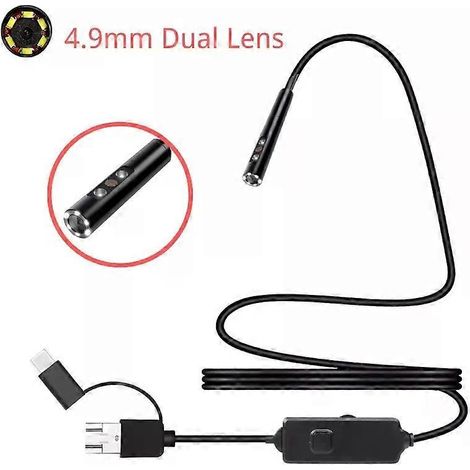 Endoscope 39/49 mm à trois caméras pour smartphones et tablettes Android, voiture, mini-caméra endoscopique à double objectif, port USB Type C, endoscope vidéo (1/4)