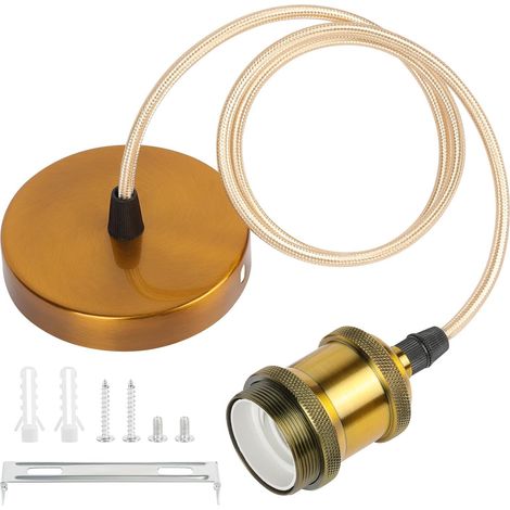 Suspension E27 Métal Porte Lampe E27 Câble Lampe Réglable 90 cm Fixation Plafonnier Accessoire Plafond Cuisine Salle à Manger Doré (1/5)