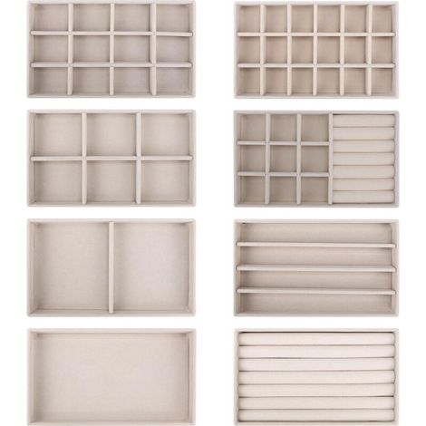 x Velvet Jewelry Trays, Jewelry Organizer Drawer for Women, Jewelry Storage Drawer Organizer, Necklace Storage Boxes, Jewelry Displays for Earrings and Chains, Beige, 2112.5cm (1/5)