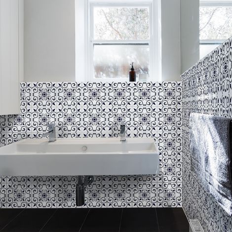 Sticker Mural Carrelage adhésif Cuisine Salle de Bain - 30 STICKERS CARREAUX DE CIMENT AZULEJOS JELLO - 30stickers10x10cm (1/5)