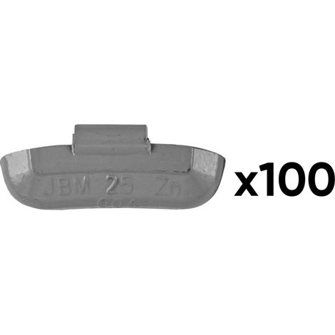 JBM54660 Boîte de 100 contrepoids en zinc avec agrafe de 25 g, spéciale pour jante universelle