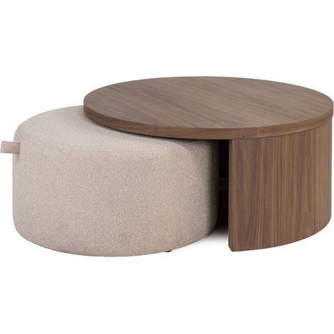 Duo de tables basses rondes noyer et tissu - noyer et beige désert (1/5)