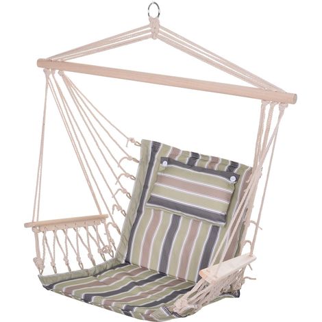 Fauteuil suspendu hamac à rayures avec coussin et appui-tête pour une utilisation intérieure et extérieure, 100 x 106 cm, charge maximale 100 kg (1/4)