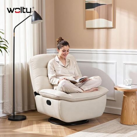WOLTU Poltrona Sedia Relax Reclinabile Manuale Girevole, Divano Comodo per Studio Salotto, con Poggiapiedi Pieghevole e Scomparto Laterale, Ottima per Rilassarti, Beige