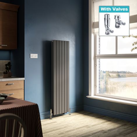 ELEGANT 1600 x 452 mm Anthracite Vertical Column Radiator Double Flat Panel Designer Bathroom Radiator with Chorme Thermostatic Radiator Valves (1/5)