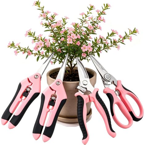 Lot de 4 Ciseaux de Jardinage - 3 Types de Secateur, Jardin Professionnel, Secateur De Jardin, Coupe Précis Cisaille de Jardin pour Plante, Fleurs, Branches, Roses, Bonsai, Fruit,Rose (1/5)