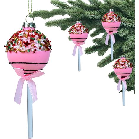 Boule en verre - Cake pop rose avec vermicelles, sucette biscuit 13x5x5 cm (1/5)