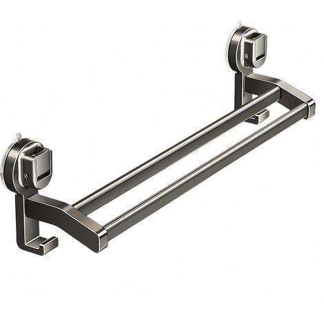 Toallero con ventosa, toallero de baño desmontable, toallero de pared, doble barra, gris plomo, 30 cm (1/5)