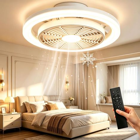 Ceiling Fan with Silent Light, Dimmable LED Lamp Fan with Remote Control, 4 Speeds/2700K-6500K, Dimmable LED Ceiling Light for Bedroom, Living Room, Kitchen, Diameter 40 cm, White (1/5)