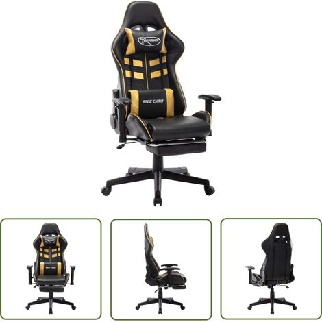 The Living Store Gaming-Stuhl mit Fußstütze Schwarz und Golden Kunstleder - Gaming Stuhl - Bürostuhl - PC Stuhl - Gamer Chair - Ergonomischer Stuhl (1/5)