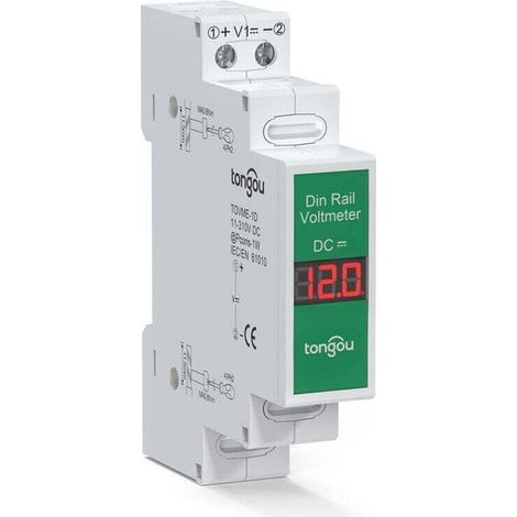 Din-rail Voltage Meter DC 11-310V, Voltmètre Numérique sur Rail Din, Testeur de tension à courant continu Compteur Volt Gauge Din pour le Contrôle du PV/la Charge de la Batterie