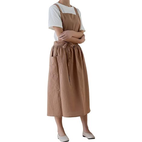 Tabliers Femmes Style Japonais Bretelles Croisees Bavoir Couleur Unie Coton Vintage Tablier de Cuisine avec 2 Poches pour Chef Jardinage Fleuriste Patisserie Café Cuisson (1/5)