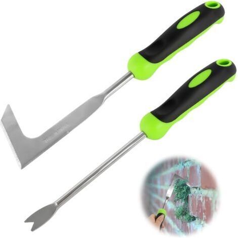 Lot de 2 gratte mauvaises herbes avec manche Avec long Pour le jardin Pour enlever les mauvaises herbes et la mousse (1/5)