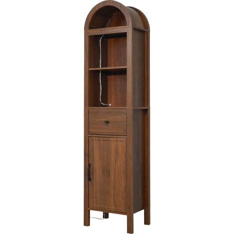 Mobile bagno alto freestanding 163 cm in MDF effetto noce con LED RGB (1/5)
