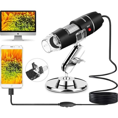 Microscope USB avec 8 LED, microscope numérique USB 2.0, grossissement de 40x à 1000x, mini-caméra endoscopique avec adaptateur OTG et support métallique, compatible avec Mac, Windows 7, 8, 10, Androi (1/5)