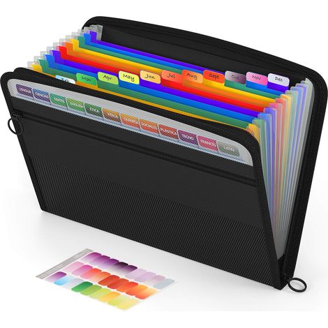 Extensible Pochettes pour Documents 13 Poches,A4 Trieur / Organisateur De Document avec Fermeture à Glissière, Porte-documents De Dossier D'accordéon avec Support De Poche Avant,Noir (1/5)