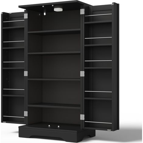 Aparador alto de cocina 120,5 x 60 x 40 cm de MDF negro con luz LED con sensor (1/5)