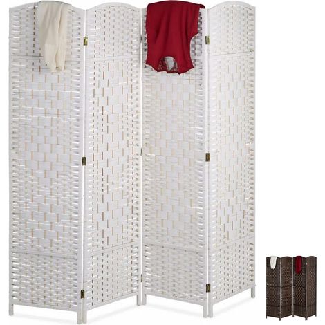 Divisorio per Ambienti Pieghevole a 4 Pannelli in Corda Intrecciata - Misura 176x180 cm - Separè da Interno per Camera da Letto, Soggiorno, Ufficio - Bianco (1/5)