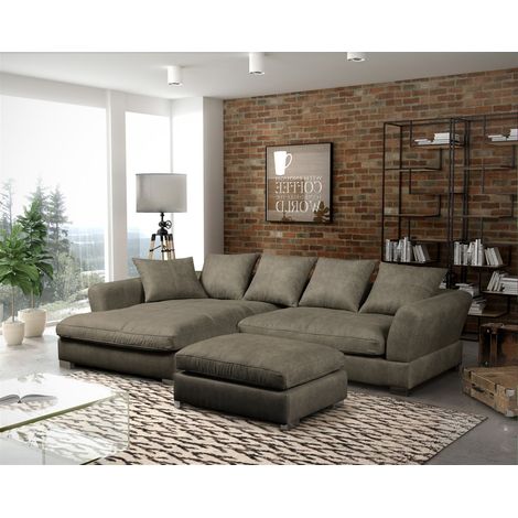 Ecksofa Sofa TIZIAN inkl. Hocker in Stoff Preston Hellbraun Ottomane Links (1/2)