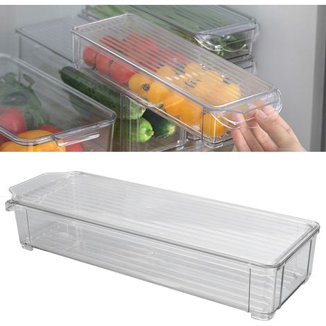 Boîte d'Organisation Transparente Multifonction Portative Grande Capacité Boîte de Stockage Garde-Manger Plastique Grade Alimentaire - Type Étroit et Court avec Couvercle (1/5)