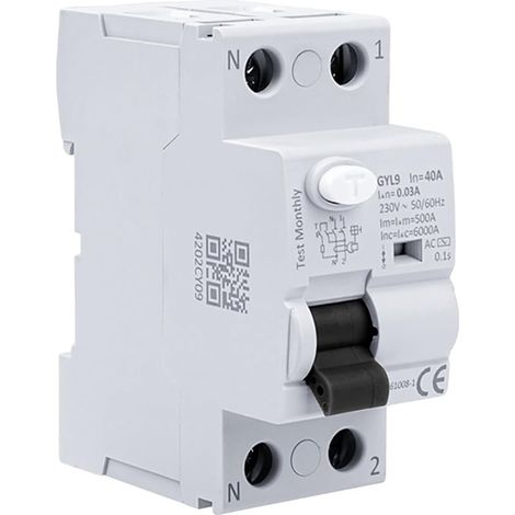 Disjoncteur différentiel 40A 30ma Interrupteur différentiel 2P type AC Disjoncteurs électriques AC 220V, Schützt persönliche Sicherheit und verhindert Geräteausfälle aufgrund von Kriechstrom. (1/5)