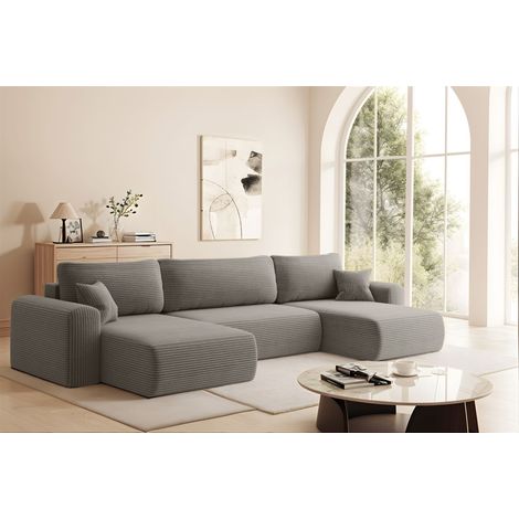 Wohnlandschaft Sofa mit Schlaffunktion FLORA Stoff Poso Grau