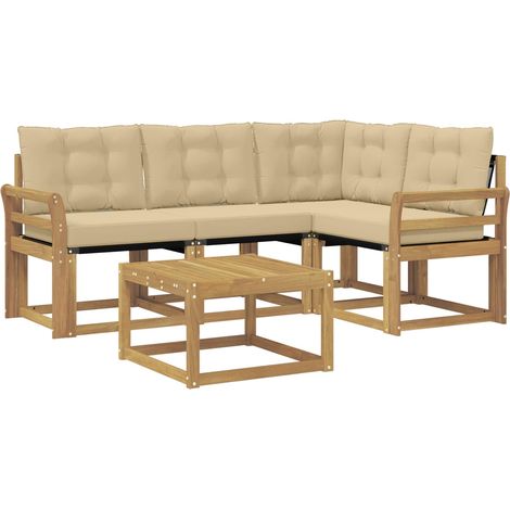 Outdoor Sofa Set with Cushion 5 pcs White and Beige vidaXL