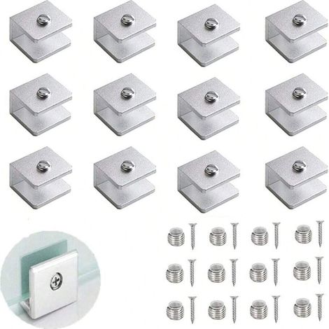 12 abrazaderas ajustables de aluminio para mamparas de vidrio, de 6 a 12 mm, aptas para baños de invitados y balcones (con tornillos) (tamaño mediano, 8 a 10 mm)