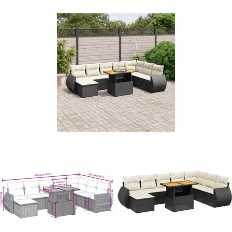 9-tlg. Garten-Sofagarnitur mit Kissen Schwarz Poly Rattan - Gartenmöbel - Gartensorte - Outdoor Möbel - Lounge Set - Rattan Gartenmöbel - Home & Living (1/3)