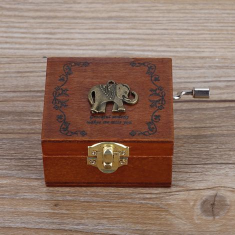 Boîte à musique mécanique à manivelle en bois (éléphant), cadeau d'anniversaire classique. (1/5)
