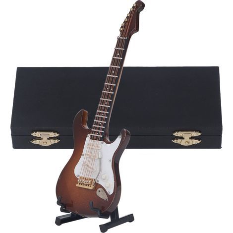 Mini Guitare Électrique en Bois 7,1 cm avec Support et Boîte - Modèle Décor Café pour Table (1/5)