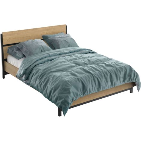 Cama matrimonio Craft en color roble hamilton y negro mate 140x190/200 cm estilo industrial (1/5)