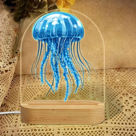 Veilleuse en forme d'arc avec méduse bleue classique Lampe LED 7 couleurs Décoration chambre enfant Cadeau baby shower (1/5)