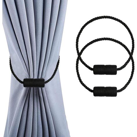 Set of 2 Magnetic Curtain Tiebacks, Curtain Fasteners, Curtain Support, Thickened Steel Cable Curtain Tiebacks (Black) (1/5)