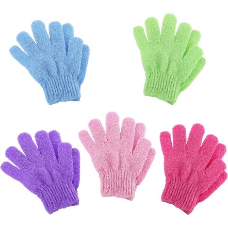 Lot de 10 gants exfoliants, gants de toilette, gants de bain, gants de douche, exfoliants, accessoires de bain, 5 couleurs (1/5)
