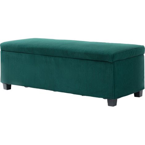 Banc coffre en velours côtelé vert 112x42x40 cm avec couvercle pour salon chambre entrée