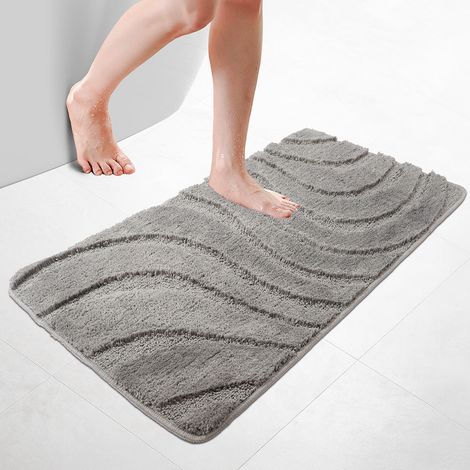 VOUNOT® Badematte Rutschfeste, Mikrofaser Badezimmerteppich Wellenmuster 60x110cm Grau