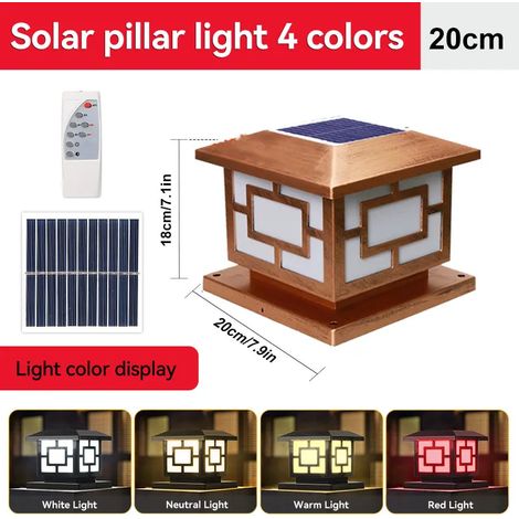 (4 couleurs changeantes - Type D 20 cm) Colonne lumineuse solaire LED d'extérieur avec minuterie et fonction mémoire, compatible avec les jardins et terrasses. (1/5)